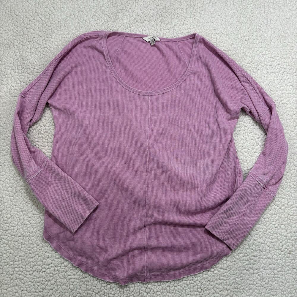 Lucky Brand Top Thermal Waffle‎ Knit Sz M Washed Pink Grunge Cozy Comfy Boho